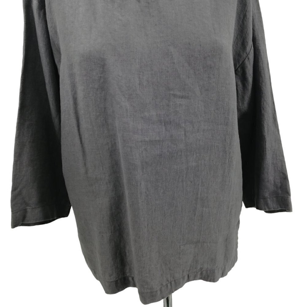 Vikolino Gray Linen Lagonlook Pullover Blouse Size S Oversized 3/4 Sleeve Bella - Picture 6 of 11